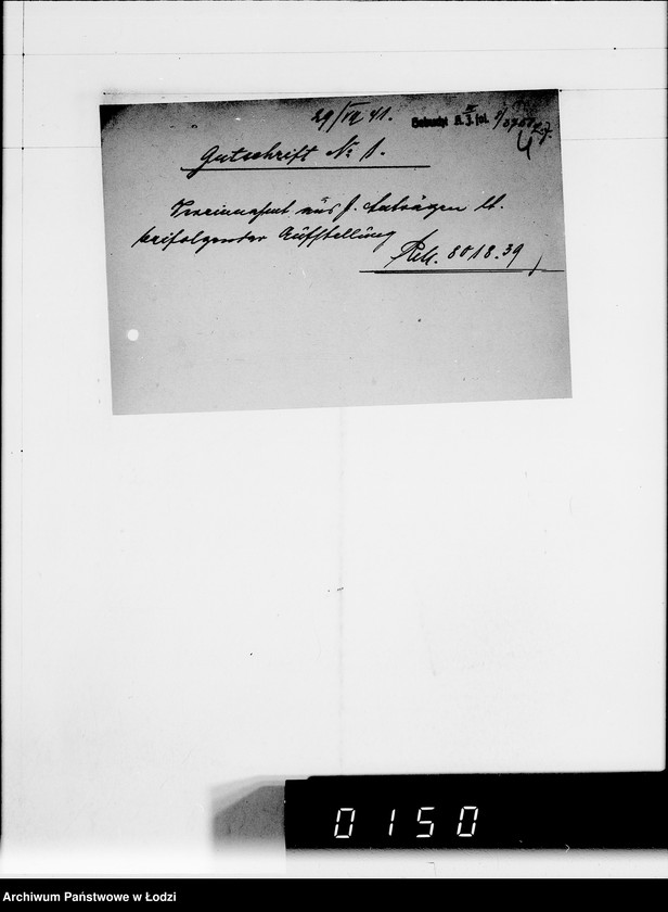 Obraz 8 z jednostki "Gutschriftsanzeigen für die Judengemeinschaft im Getto Litzmannstadt Nr 000001"