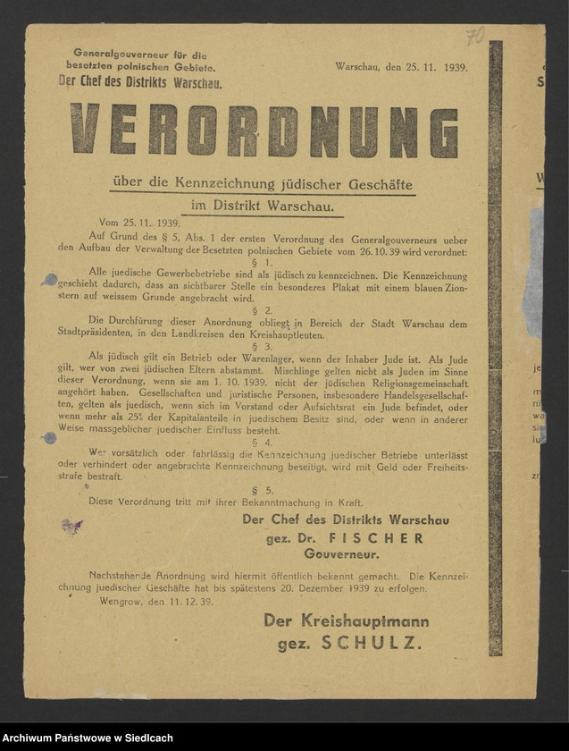 Obraz 6 z kolekcji "Afisze okupacyjne powiatu sokołowskiego 1939-1944.111"