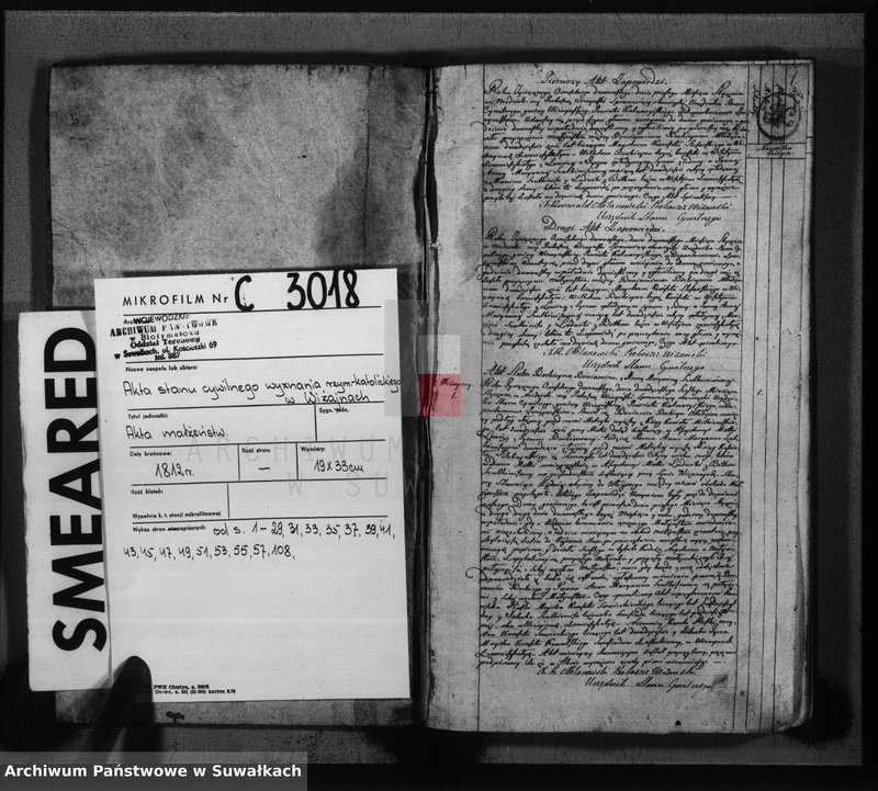 image.from.unit.number "Księga do zapisywania aktów cywilnych małżeństwa gminy wiżajńskiey, departamentu łomżyńskiego, powiatu kalwaryjskiego"
