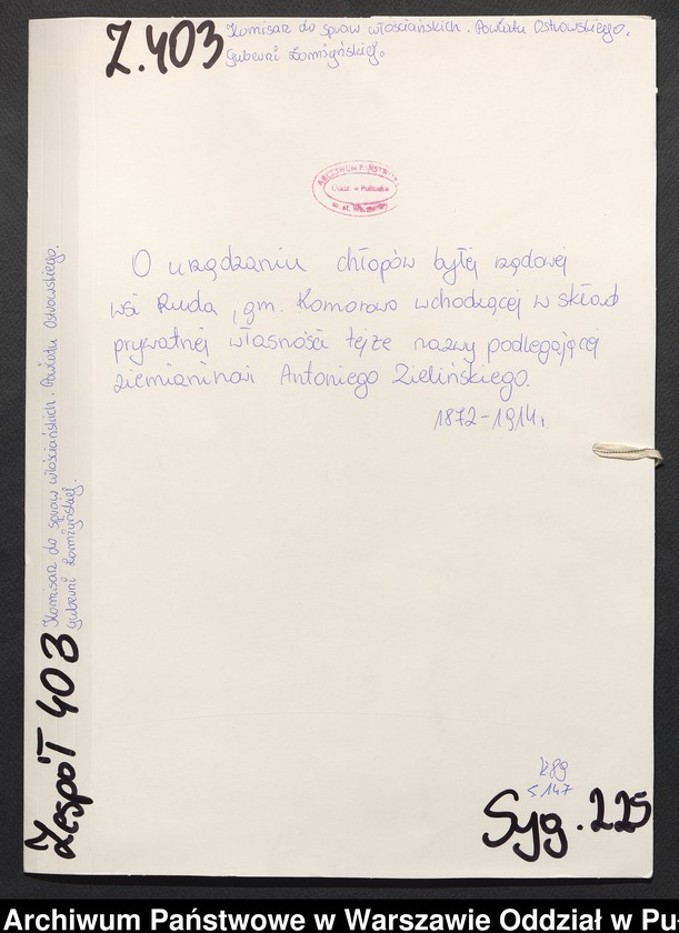 image.from.unit.number "O urządzaniu chłopów byłej rządowej wsi Ruda, gm. Komorowo wchodzącej w skład prywatnej własności tejże nazwy podlegającej ziemianinowi Antoniego Zielińskiego"