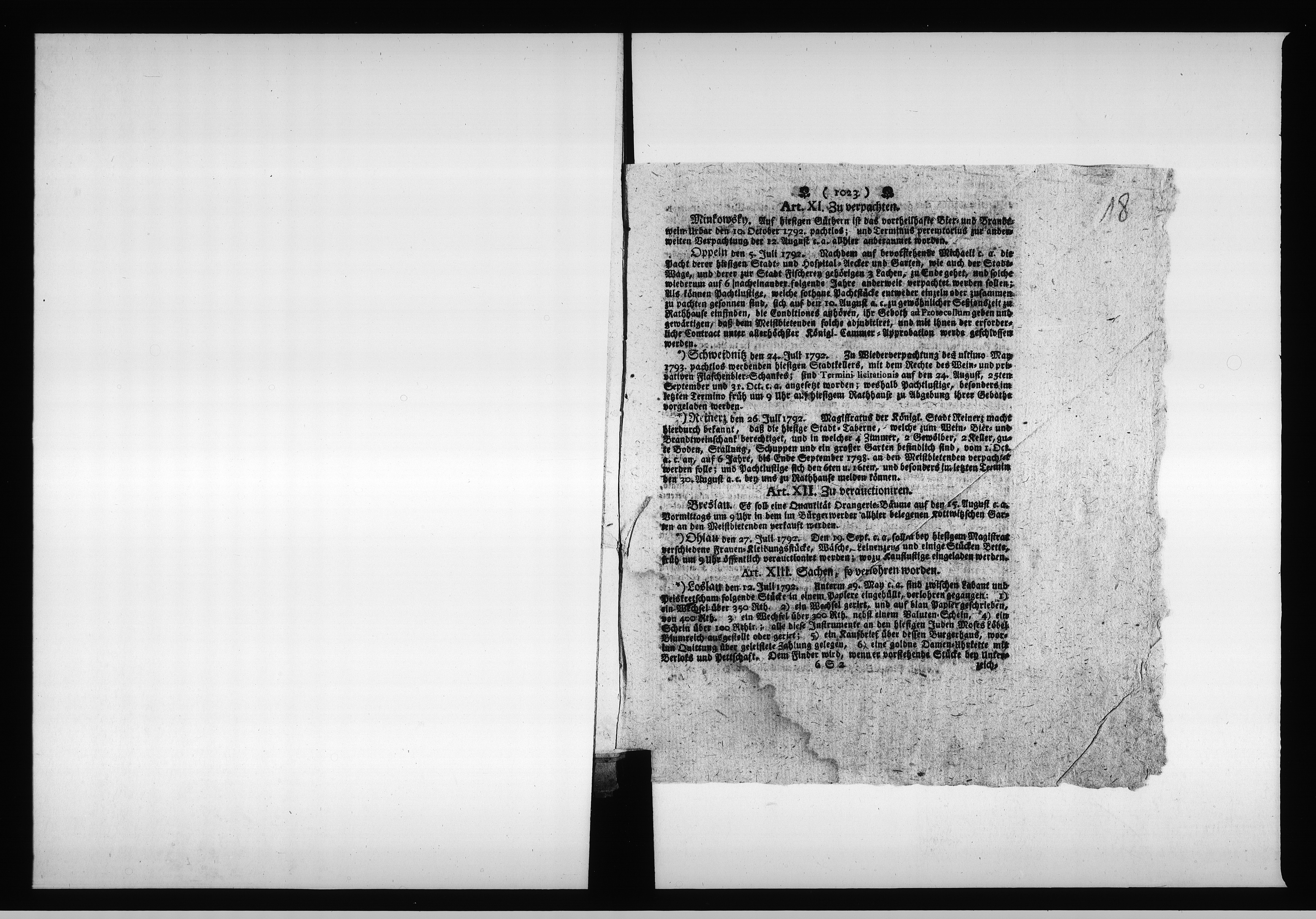 Obraz 18 z jednostki "Acta die Verpachtung derer Städtischen und Hospital Acker=Stücken betreffend. Vom 1792 bis März 1798 und von 1798 bis 1804 [...] Vol. III"