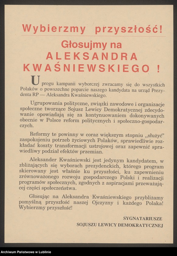 Obraz 3 z kolekcji "Wybory prezydenckie w 1995 r. - materiały wyborcze111"