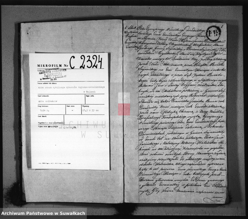 image.from.unit.number "Akta zaślubionych gminy seyneńskiey w roku 1824."