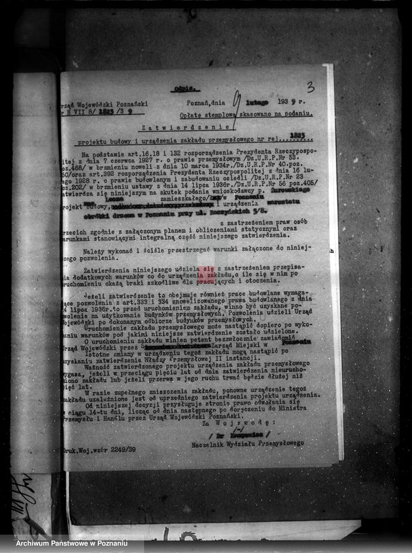image.from.unit.number "Zatwierdzenie zakładu przemysłowego /tartaku i obróbki drzewa/ Własność L. Żeromskiego w Poznaniu"