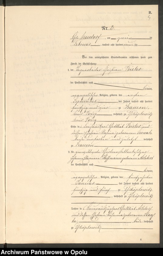 image.from.unit.number "Heiraths-Neben-Register Standes-Amt Gross Neudorf 1890"