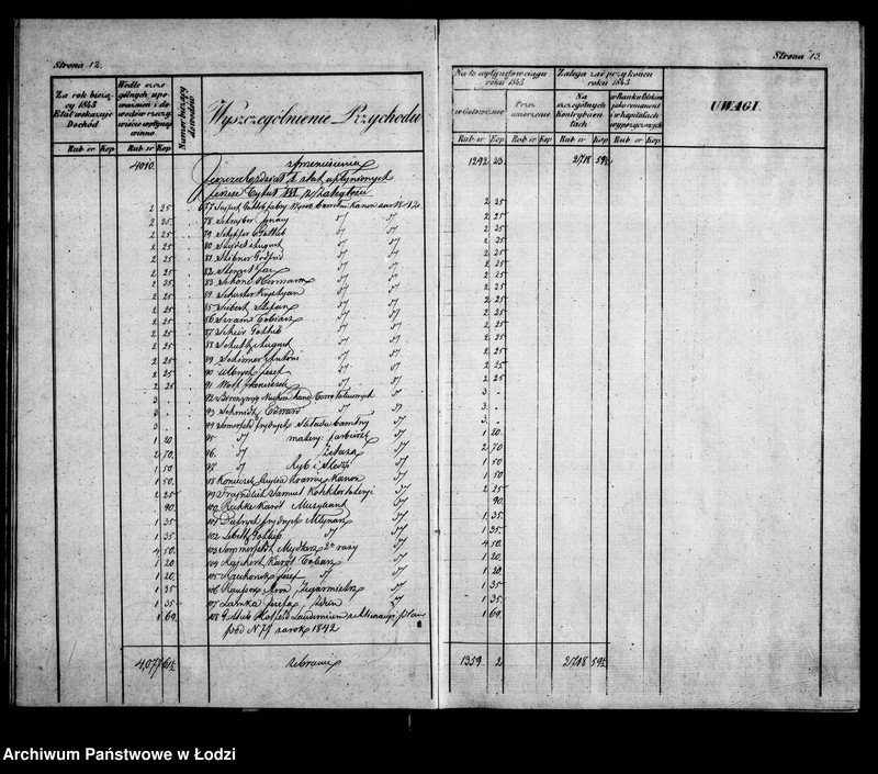 Obraz 15 z jednostki "Rachunek kasy ekonomicznej m. Łodzi za rok 1843"