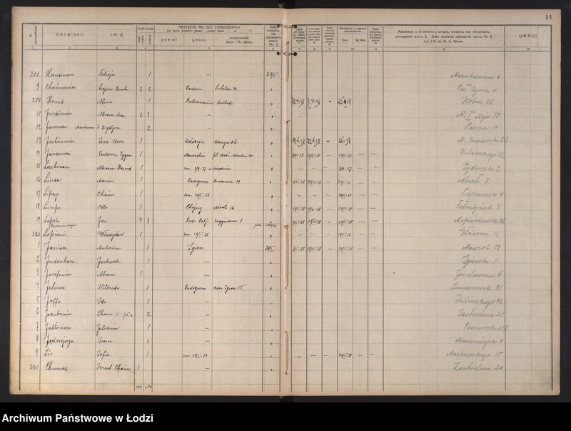 Obraz 14 z jednostki "Księga kontroli ruchu ludności (rejestr osób opuszczających gminę) Łódź, zespół III, lit. H, I, J, L, Ł"