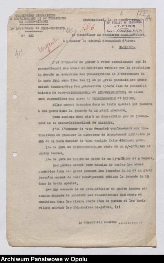 Obraz 17 z jednostki "/Korespondencja i sprawozdania, instrukcje w sprawach zapewnienia bezpieczeństwa i porządku publicznego, zakazy kolportażu prasy niemieckiej/ 4.02.1920 - 23.04.1922"