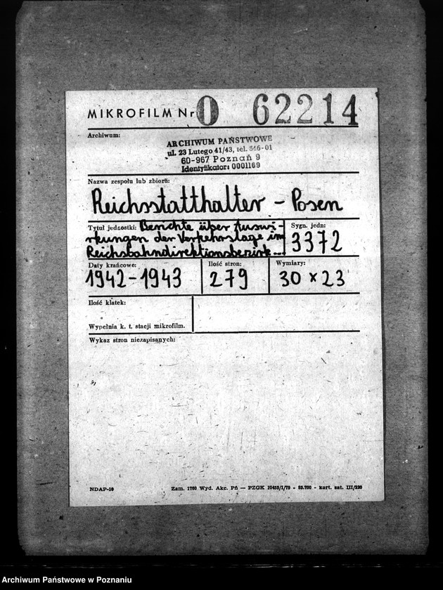 Obraz 2 z jednostki "Berichte über Auswirkungen der Verkehrslage im Reichsbahndirektionsbezirk Posen. Versorgung der bombenbeschädigten Bevölkerung. Treibstoffzuteilungen"