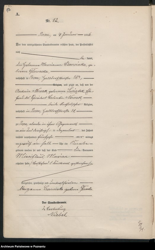 Obraz 14 z jednostki "Księga miejscowa urodzeń tom I [Rejestr główny urodzeń]"