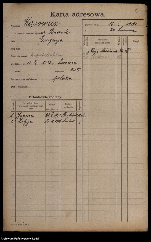 Obraz 9 z jednostki "[Spis ludności Łodzi] Wąsiakowska - Wedeman"