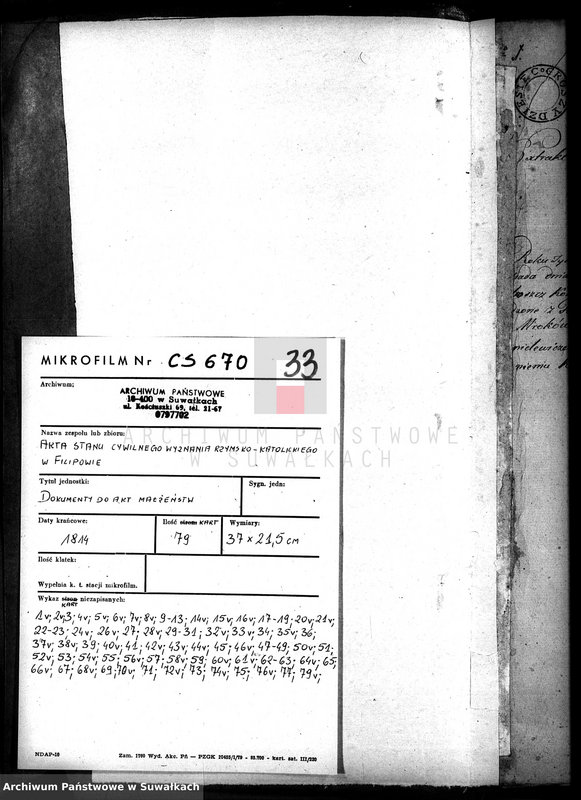 image.from.unit.number "Akta Stanu Cywilnego wyznania rzymsko-katolickiego w Filipowie Dokuemnty do akt małżeństw"