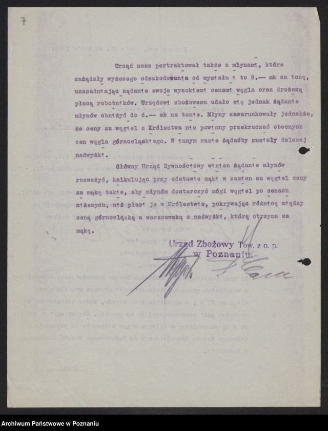 Obraz 9 z jednostki "[Sprawozdania Urzędu Zbożowego w Poznaniu dla Departamentu Aprowizacji byłej Dzielnicy Pruskiej]"