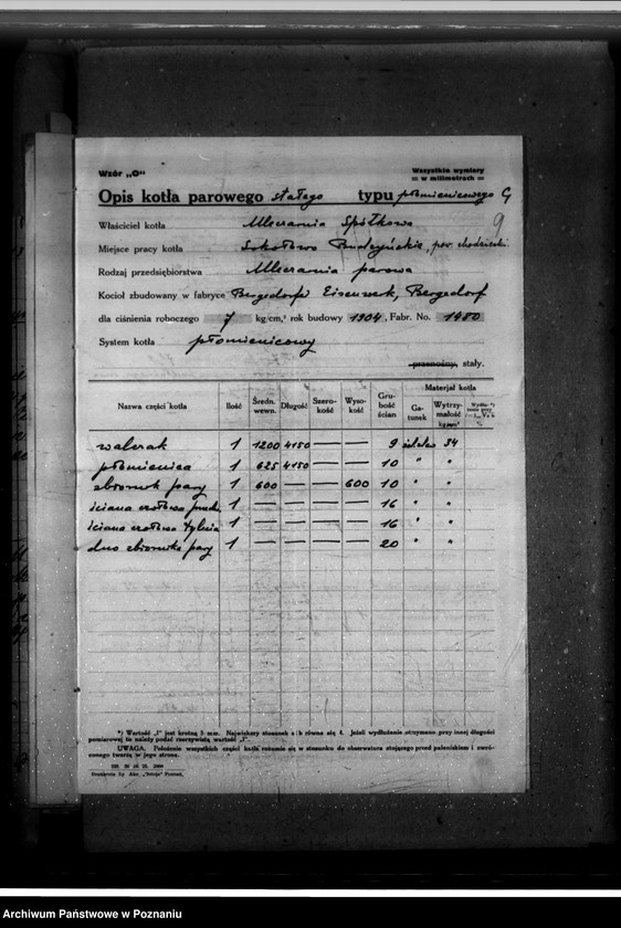 Obraz 13 z jednostki "Mleczarnia Spółdzielcza z ograniczoną odpowiedzialnością Sokołowo- Budzyńskie pow. chodzieski, zatwierdzenie kotła parowego"