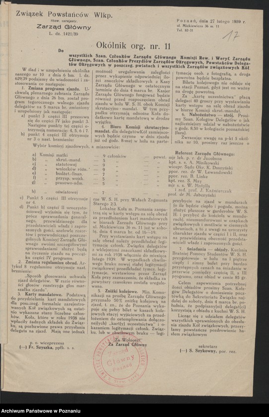 Obraz 20 z jednostki "Akta dotyczące Walnego Zjazdu Związku 5.III.1939."