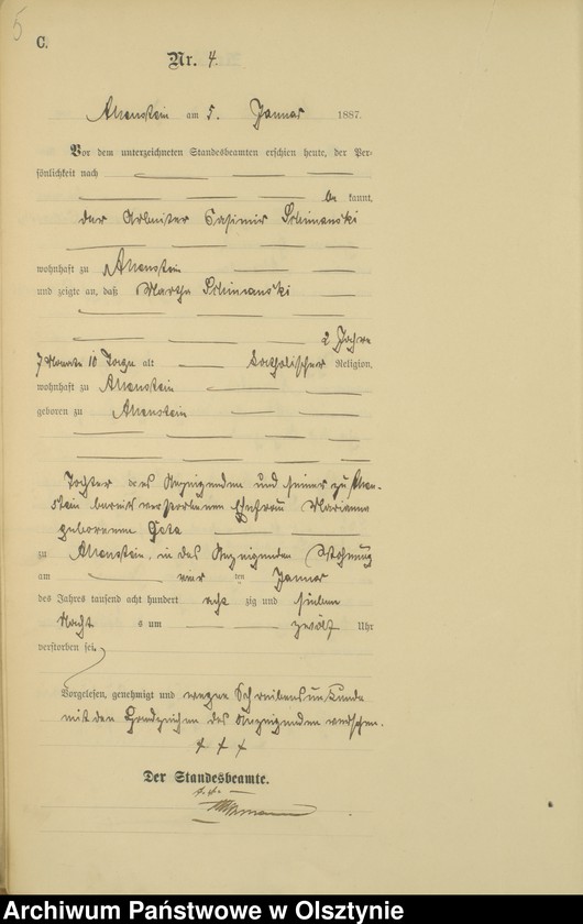 image.from.unit.number "Sterbe-Haupt-Register Tom I,Nr 1 - 316"