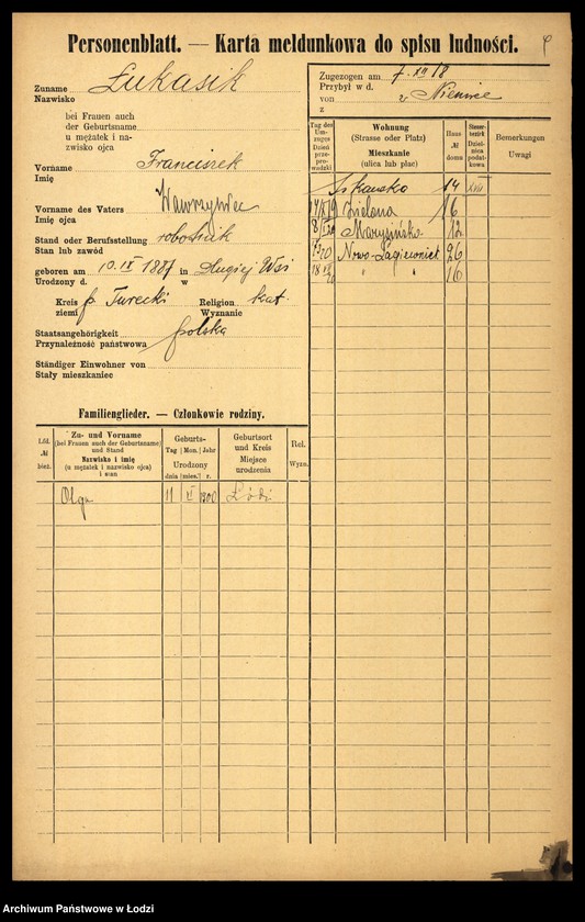 Obraz 11 z jednostki "[Spis ludności Łodzi] Łukasiewicz - Luński"