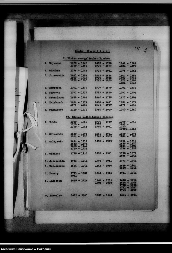 Obraz 5 z jednostki "Bücherverzeichnis [kościelne księgi wyznań: ewangelickiego i katolickiego z powiatu rawickiego]"