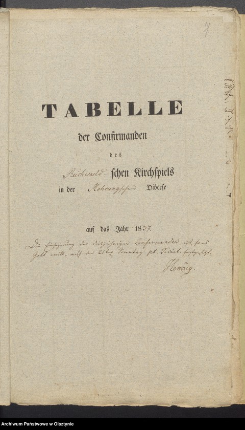 image.from.unit.number "Tabelle der Confirmandes des Reichealdschen Kirchspiels"