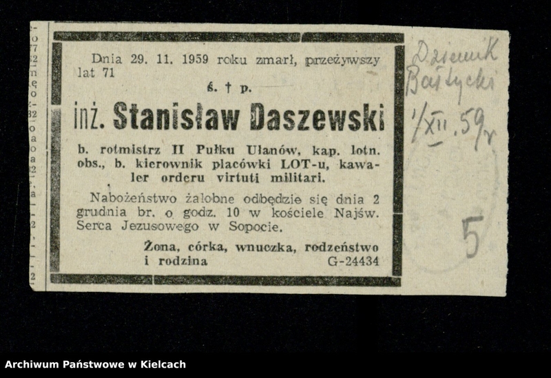 image.from.unit.number "Akta osobiste Stanisława Daszewskiego /syna Jana ur. 1888-zm. 1959/ rotmistrza II Pułku Ułanów, kapitana lotnictwa"
