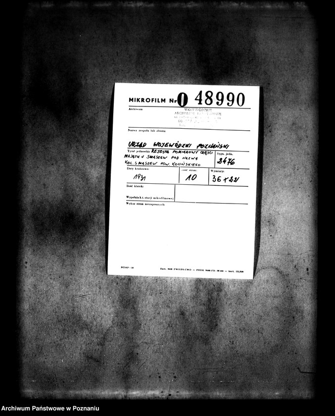 Obraz 2 z jednostki "Rejestr pomiarowy części majątku Smaszew pod nazwą kol. Smaszew powiatu konińskiego"