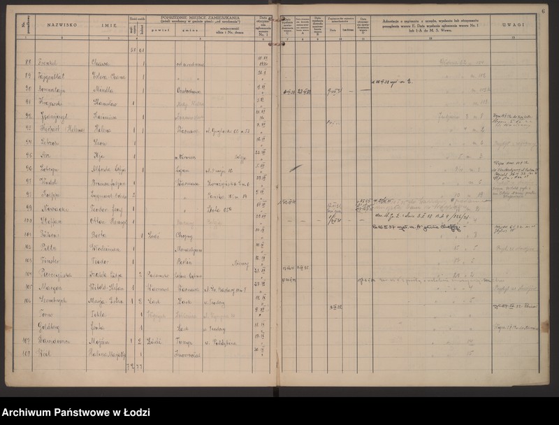 Obraz 9 z jednostki "Księga kontroli ruchu ludności (rejestr osób przybywających do gminy) Łódź, zameldowania pozaankietowe, komisariat VIII, nr 1-1703"