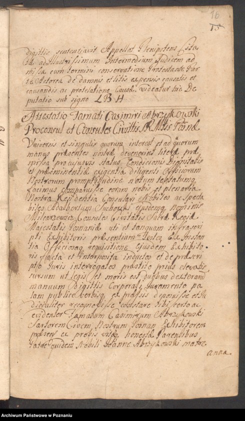 Obraz 16 z jednostki "Liber actorum officii consularis civitatis Posnaniae.  Protocollum anni 1738, tum 1739 et 1740."