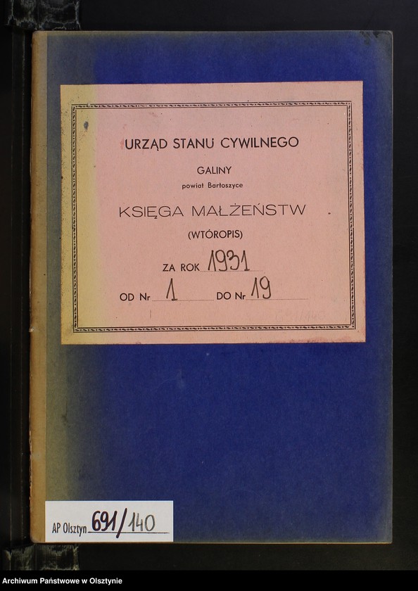 image.from.unit.number "Heirats-Neben-Register Nr 1 - 19 [ Księga małżeństw - wtóropis ]"