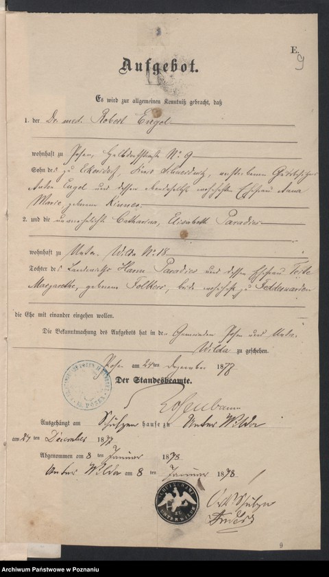 Obraz 11 z jednostki "Acta betreffend die Schrieftstücke nur §§ 28 bis 38,43,45 bis 50,55,65 und 66 der Reichsgesetz vom 6 Januar 1875 zum Heiraths -Register"