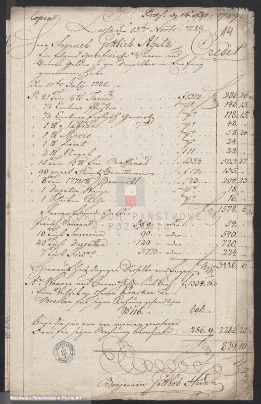 Obraz 18 z jednostki "Acta judicialia in Schuldsachen Samuel Gottlieb Abitz entgegen Beniamin Gottlob Hein eine Anforderung von 2200 fl. Kapital anbetreffend verhandelt vor denen löbl. Stadtgerichten Lissa; język niemiecki"