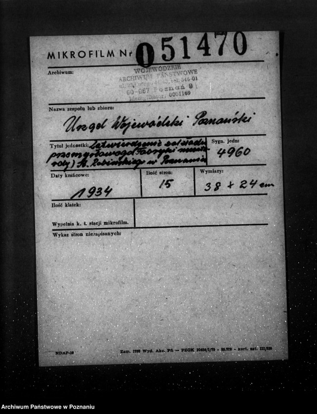 Obraz 2 z jednostki "Zatwierdzenie zakładu przemysłowego /Fabryki musztardy/ St. Robińskiego w Poznaniu"