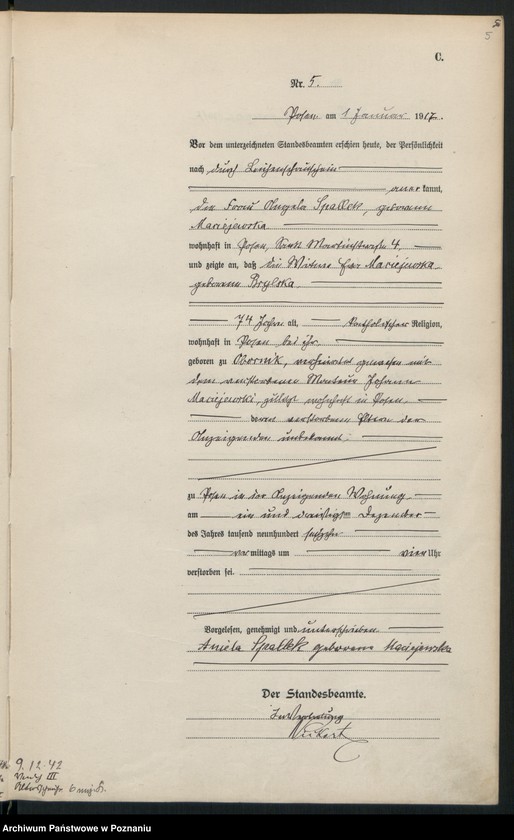 Obraz 7 z jednostki "Księga miejscowa zgonów tom I [Rejestr główny zgonów]"