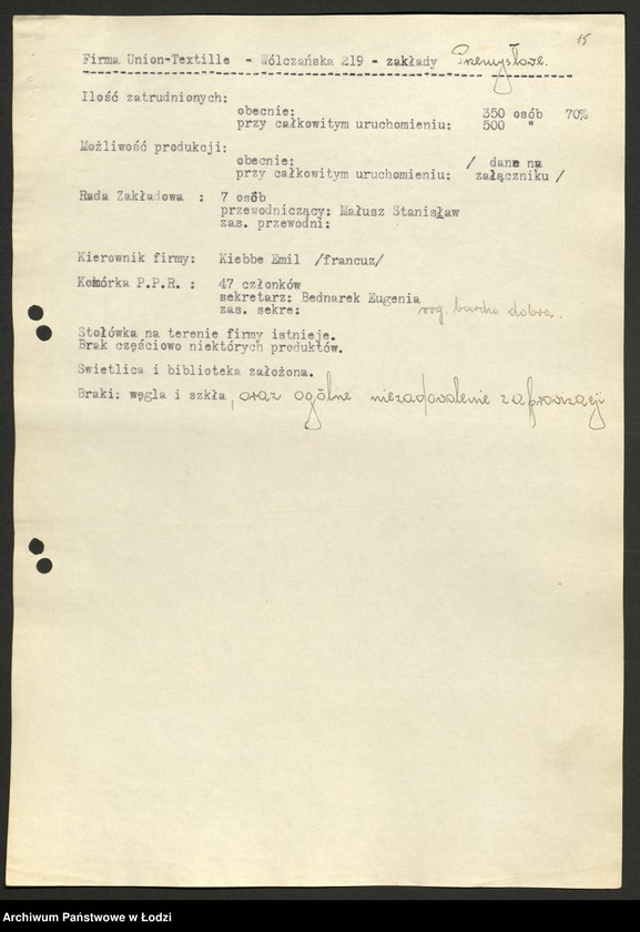 Obraz 16 z jednostki "Wykazy zakładów produkcyjnych z obsadą stanowisk kierowniczych"