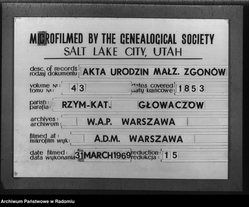 image.from.unit.number "Duplikat akt urodzonych, zaślubionych i zmarłych z parafii Głowaczew w roku 1853"