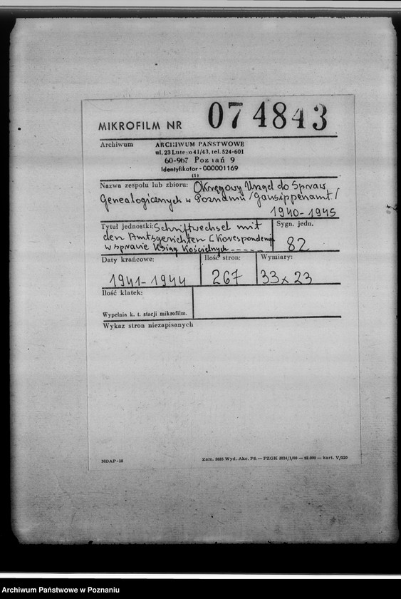 Obraz 2 z jednostki "Schriftwechsel mit den Amtsgerichten [korespondencja w sprawie ksiąg kościelnych, nazwy powiatów od A - L]"