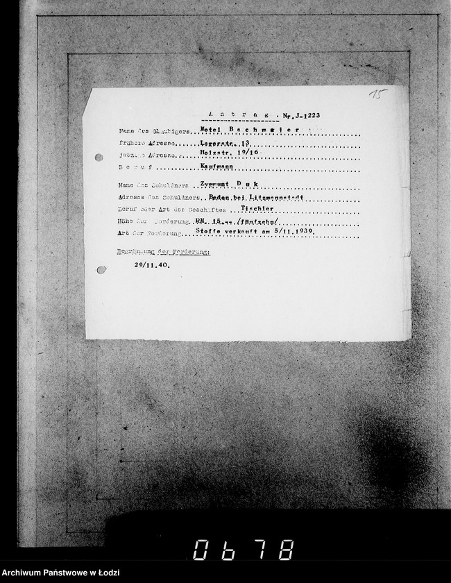 Obraz 19 z jednostki "J 1221-1240 [Wnioski Żydów z Getta o zwrot należności za pracę i towar wzięty na kredyt]"