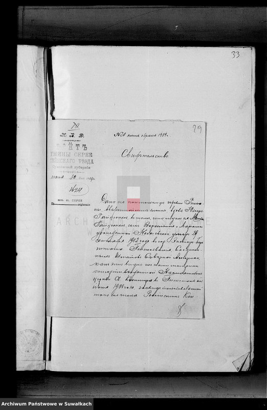 image.from.unit.number "Dokumenty k aktam brakosočetavšichsja Serejskago Rim.-kat. prichoda za 1909 god"