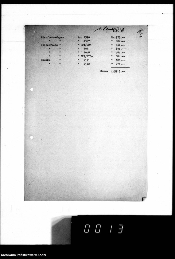 Obraz 11 z jednostki "Lieferscheine, [Zestawienia dostaw i sprzedaży futer]"