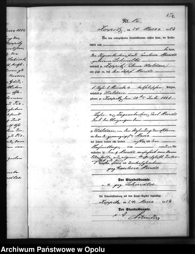 Obraz 18 z jednostki "Sterbe-Neben-Register Standesamts Koppitz pro 1883"