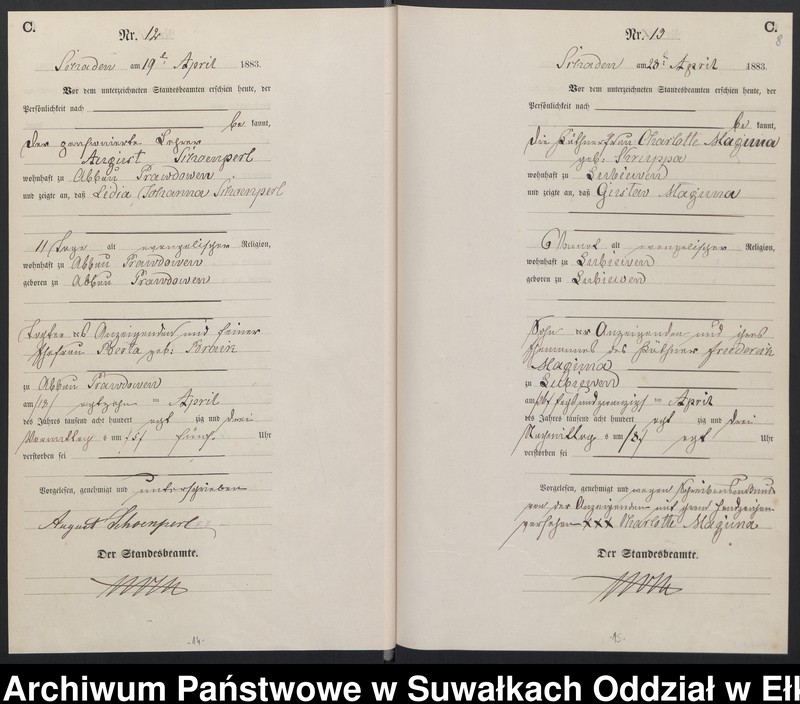 image.from.unit.number "Sterbe-Haupt-Register des Königlich Preussischen Standes-Amtes Schaden Kreis Sensburg"
