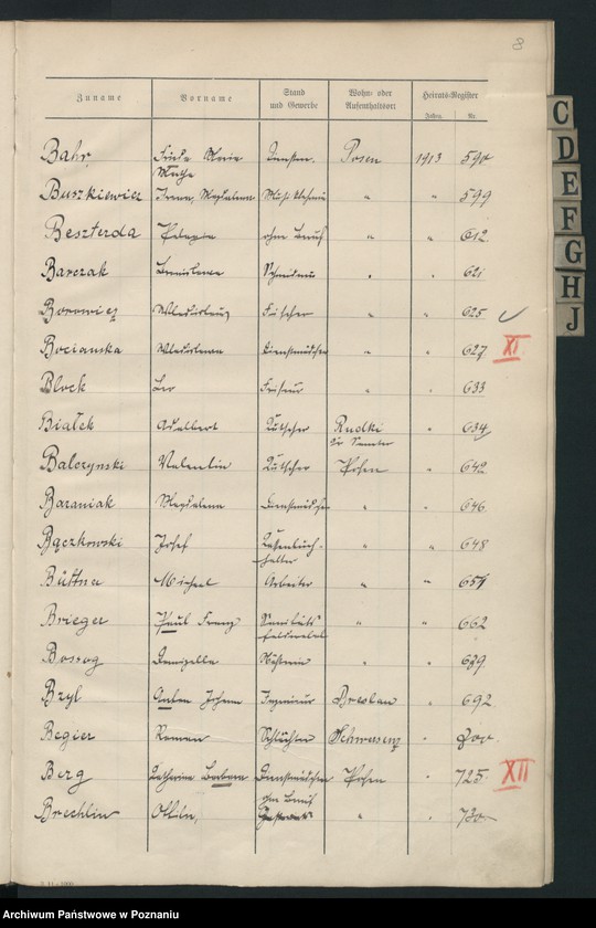 Obraz 10 z jednostki "Spis alfabetyczny małżeństw za 1913"