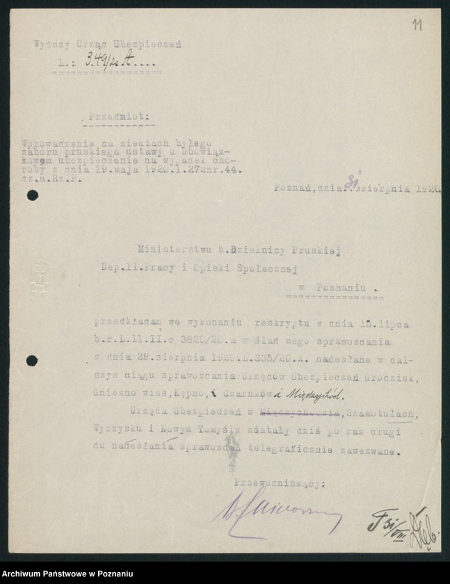 Obraz 13 z jednostki "[Korespondencja z Wyższym Urzędem Ubezpieczeń w Poznaniu, sprawozdania z działalności urzędów ubezpieczeń]"