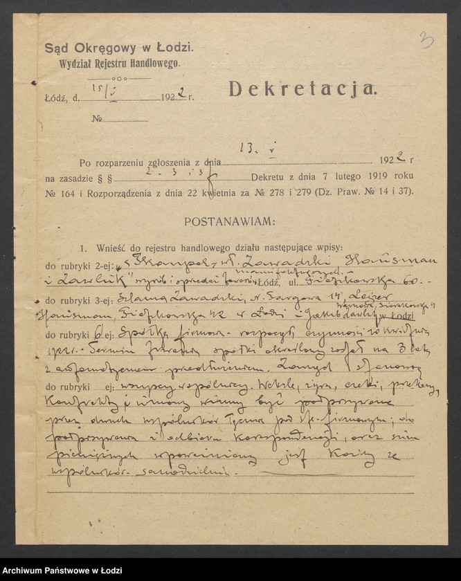 Obraz 5 z jednostki "Firma Tkanpol - Zawadzki, Husman, Zawluk - wyrób i sprzedaż towarów manufakturowych"
