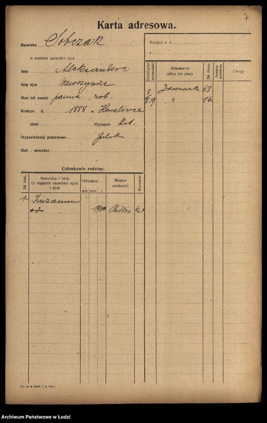 Obraz 9 z jednostki "[Spis ludności Łodzi] Sobczak"