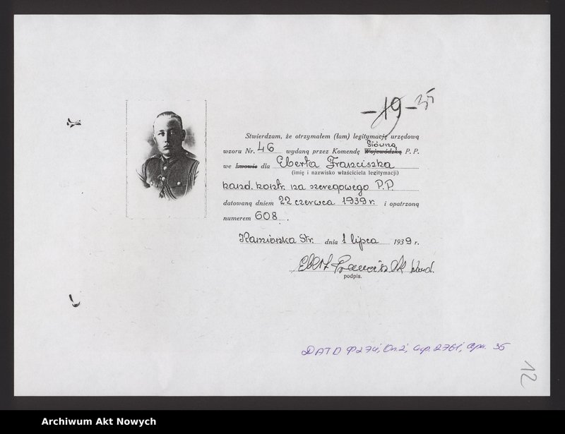 Obraz 15 z jednostki "Akta osobowe policjanta z województwa tarnopolskiego - Ebert Franciszek"