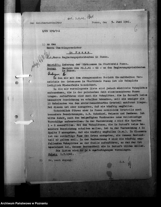 Obraz 10 z jednostki "Ortsnamenänderung - Posen- Stadt (miasto Poznań)"