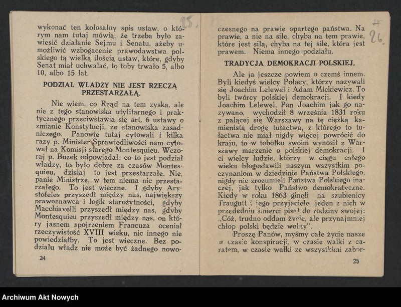 image.from.unit.number "Pozner Stanisław (Senator); Załączniki: S. Pozner - "W obronie demokracji". Przemówienie w Senacie w dn. 31 VII 1926 r.; L.1"