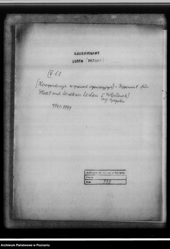 Obraz 4 z jednostki "[Korespondencja w sprawach organizacyjnych]- Sippenamt für Stadt- und Landkreis Leslau [Włocławek, województwo bydgoskie]"