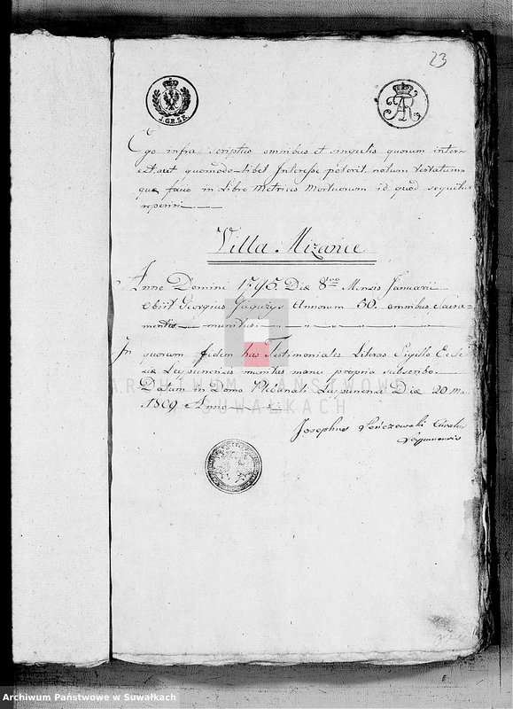 image.from.unit.number "Anexa do Ksiąg Zaślubionych Gminy Wieysieyskiej na Rok 1809"