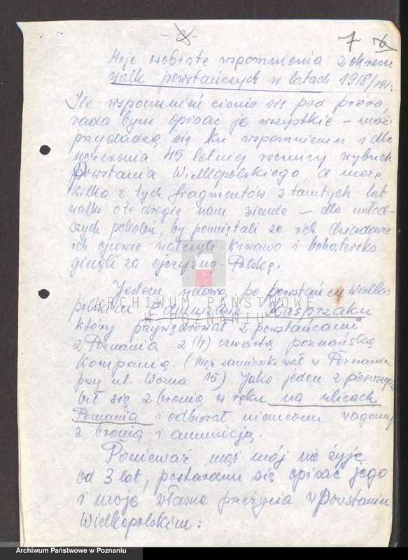 Obraz 18 z jednostki "Relacje i wspomnienia dotyczące powstania wielkopolskiego: 1. Żnin, powiat Żnin, województwo bydgoskie, 2. Żurczyn, powiat Szubin, województwo bydgoskie."